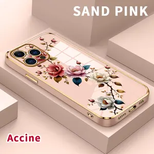 Electroplating Phone Case for iPhone 15 Pro Max 16 14 Plus 13 12 11 Floral Elegance Patterned Classic Square Design Non Slip TPU Soft Shell