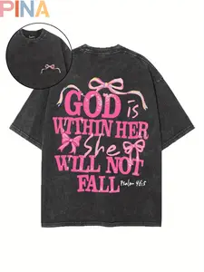 Men's & 230g Heavyweight Cotton Christmas T-Shirt - "God is Within Her She Will Not Fall" Verse (Proverbs 11:21) - Loose Fit Short Sleeve Casual Top, Machine Washable Holiday Gift for Family & Friends (Unisex R