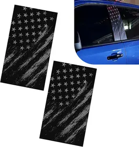 PCS Car B Pillar Stickers, Aged American Flag Patriotic Decal, Waterproof ScratchCovering Trim Decoration, Universal SelfAdhesive Protective Film for Car Door Window Pillar (Black)