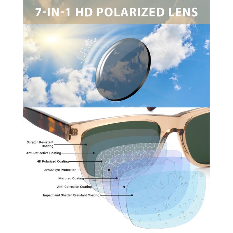 Men's polarized sunglasses with UV400 protection, modern square/rectangular style, suitable for driving and golf SA0013