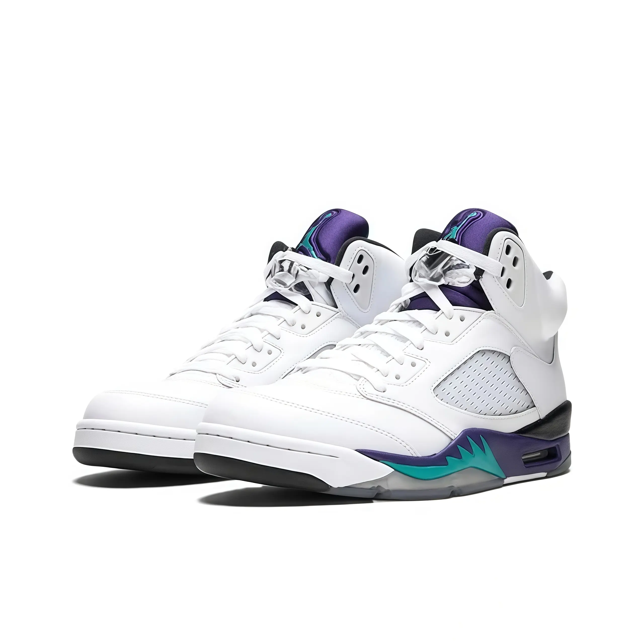 Unisex White Purple Teal Leather High-Top Skate Sneakers, Classic Retro Streetwear Shoes, Breathable Upper, All Day Walking Comfort, Trendy Daily Footwear, Original Shoe Box Included