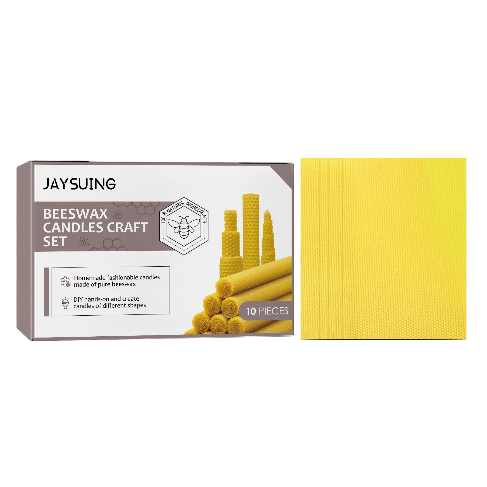 Jaysuing Natural Beeswax Honey Comb Sheets - 10 Pieces Natural Wax DIY Craft Raw Materials for Children’s Handmade Christmas, Birthday Atmosphere Candles, Beeswax Sheets