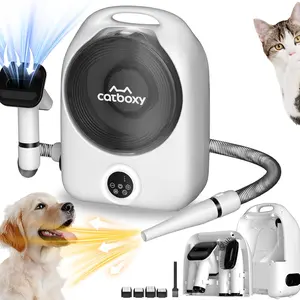 Dog Grooming Vacuum and Pet Dryer, 5-in-1 Dog Grooming Kit for Shedding, Low Noise Doggie Hair Blow Dryer, 2.5L Canister for Cat Vacuum Groomer, Portable Pet Trimmers for Dogs, White