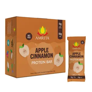 Amrita Apple Cinnamon Protein Bar - 100% Plant-Based, 11g Protein, 10g Fiber, Nut-Free, Allergen-Friendly Snack for Muscle Recovery & Gut Health