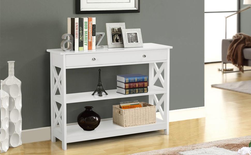 Yaheetech Wooden Console Table with 1 Drawer and 2 Open Shelves Versatile Entryway Table with Problem-free Setup Classic Modern Style Doorway Table