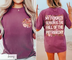 Comfort Colors Fall of the Patriarchy Shirt, Front and Back Cottagecore Botanical Moth Feminist Shirt, Autumn Foliage Feminist Gift Idea