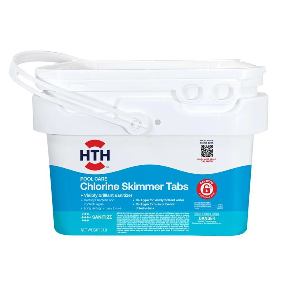 HTH 9 lb Skimmer Tabs, 2-Pack, Chlorine-Based Pool Sanitizer, Clarifier, and Algae Guard Tablets for All Swimming Pools, Pool Clarifier