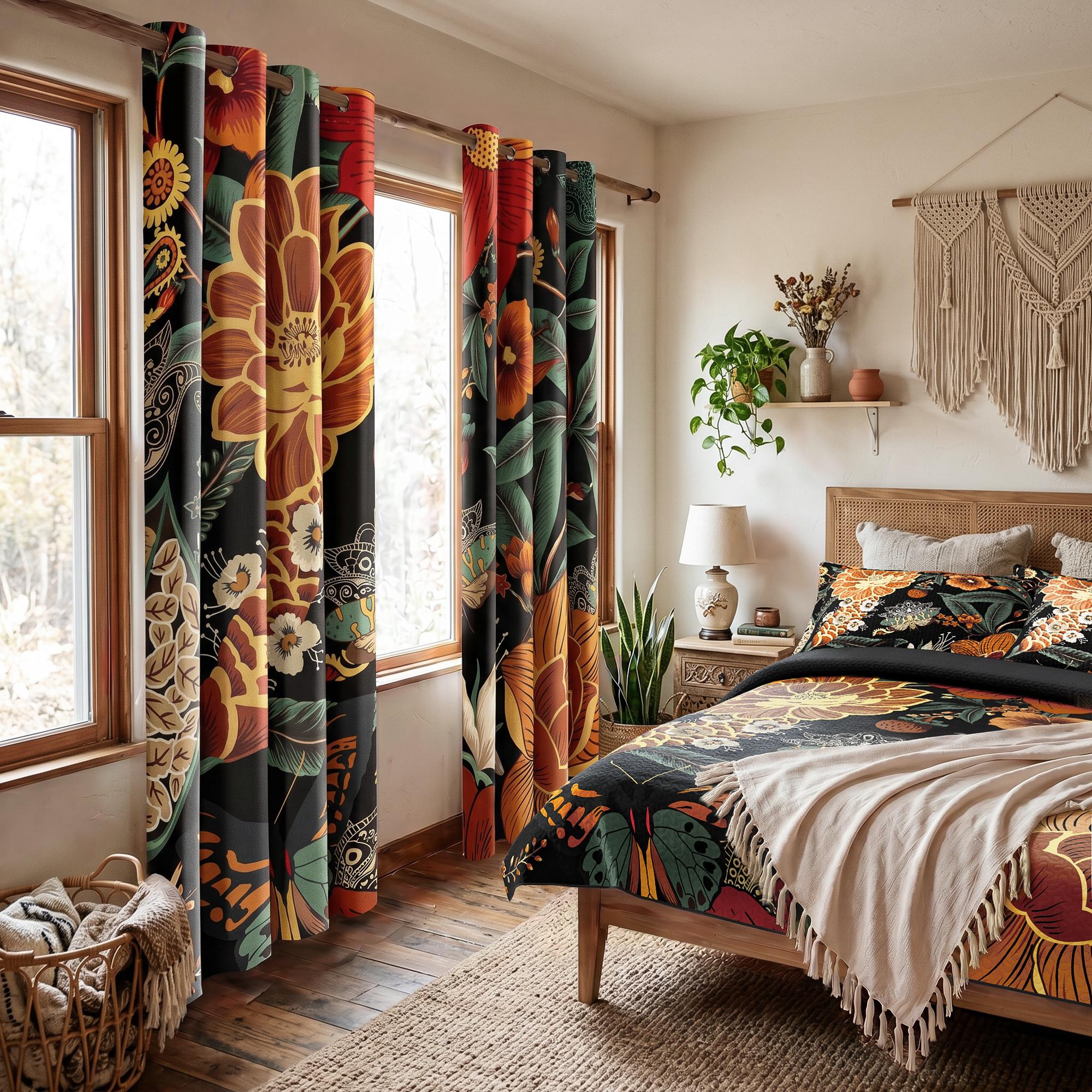Tyrot Boho Floral 100% Blackout Privacy Grommet Curtains - 2 Panels, Mid-Century Patterned Colorful Drapes, Thermal Insulated Window Treatments, Funky Home Decor for Bedroom, Blackout Curtains, Curtains For Bedroom Tyrot Boho Floral 100% Blackout Privacy Grommet Curtains - 2 Panels, Mid-Century Patterned Colorful Drapes, Thermal Insulated Window Treatments, Funky Home Decor for Bedroom, Blackout Curtains, Curtains For Bedroom