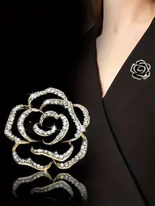 Vintage Elegant Flower Design Brooch, Rhinestone Decorated Clothes Brooch, Fashion Accessories for Women & Girls, Trendy All-match & Exquisite Brooch for Birthday Gift, Flower Brooch Pin