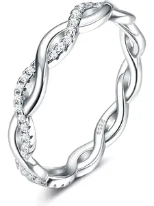 1 Pc 925 Sterling Silver Rings for Women Silver Twisted Rope Infinity Cubic Zirconia Eternity Wedding Band Engagement Promise Stackable Rings Engagement Wedding Bands for Her