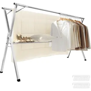 Clothes Drying Rack, Heavy-Duty Laundry Drying Rack, 56.3-93.7 Inches Extendable, Foldable Freestanding Airer, Stainless Steel, for Indoor Outdoor Use, Dove Gray ULLR903E01 Metal
