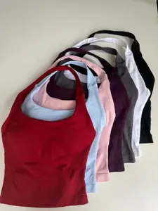 Halter top (with logo), seamless halter tank tops for workout/yoga, backless sports women’s fitness gym outdoor tank tops, athletic apparel