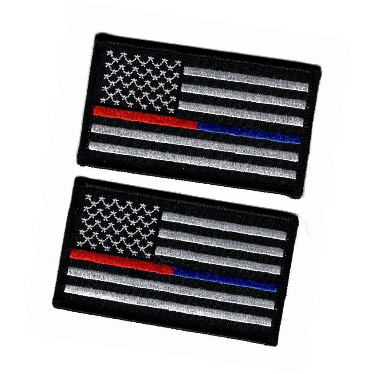USA Flag Thin Blue Red Line Police - Firefighter 3.0 X 2.0 Bundle 2pcs Hook Patch