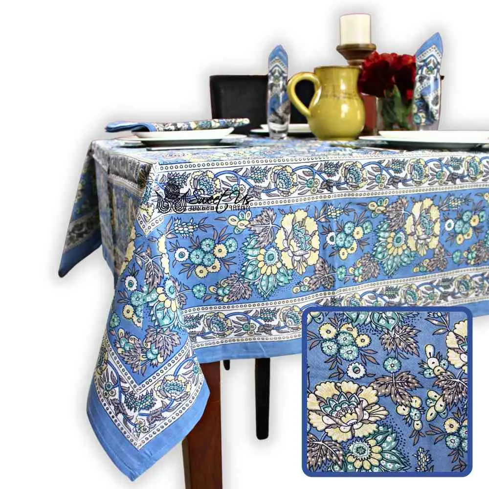 Sorrento Series Floral Square Cotton Tablecloth — Amalfi Azure