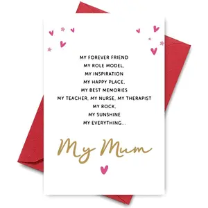 Heartwarming Mother's Day Card for Mum, Sweet Message Design Greeting Card with Envelope, Perfect for Mom's Love & Appreciation