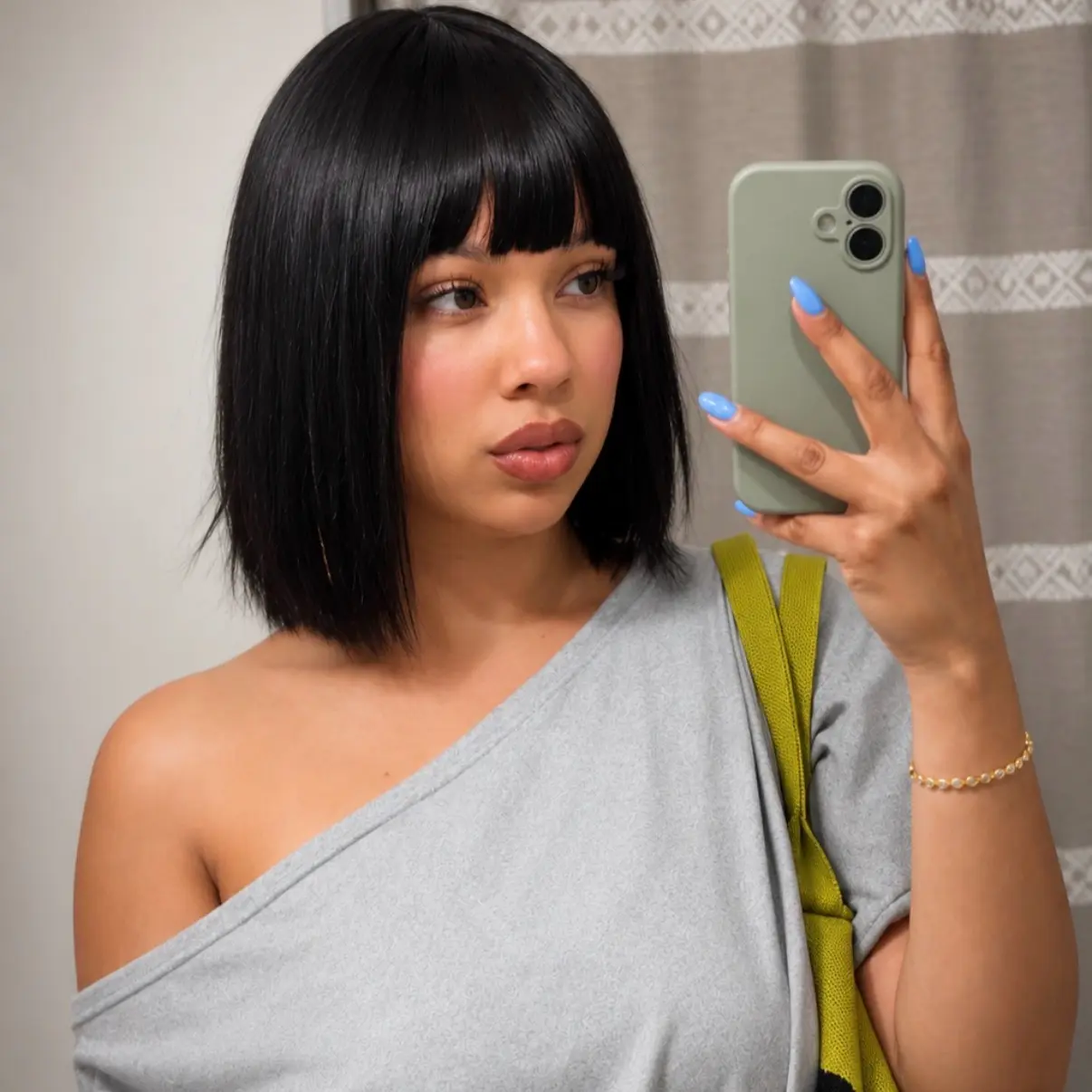 1-Year Warranty Wavytalk Put On & Go Layered Bob mini lace Wig with Bangs – 100% Human Hair Straight Wig