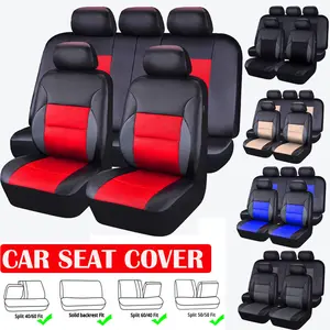 Luxurious Faux Leather Universal Seat Covers Set, Car Seat Cover Front Rear Full Set Fit for Vehicles Sedan SUVs, Airbag Compatible (Black and Red)