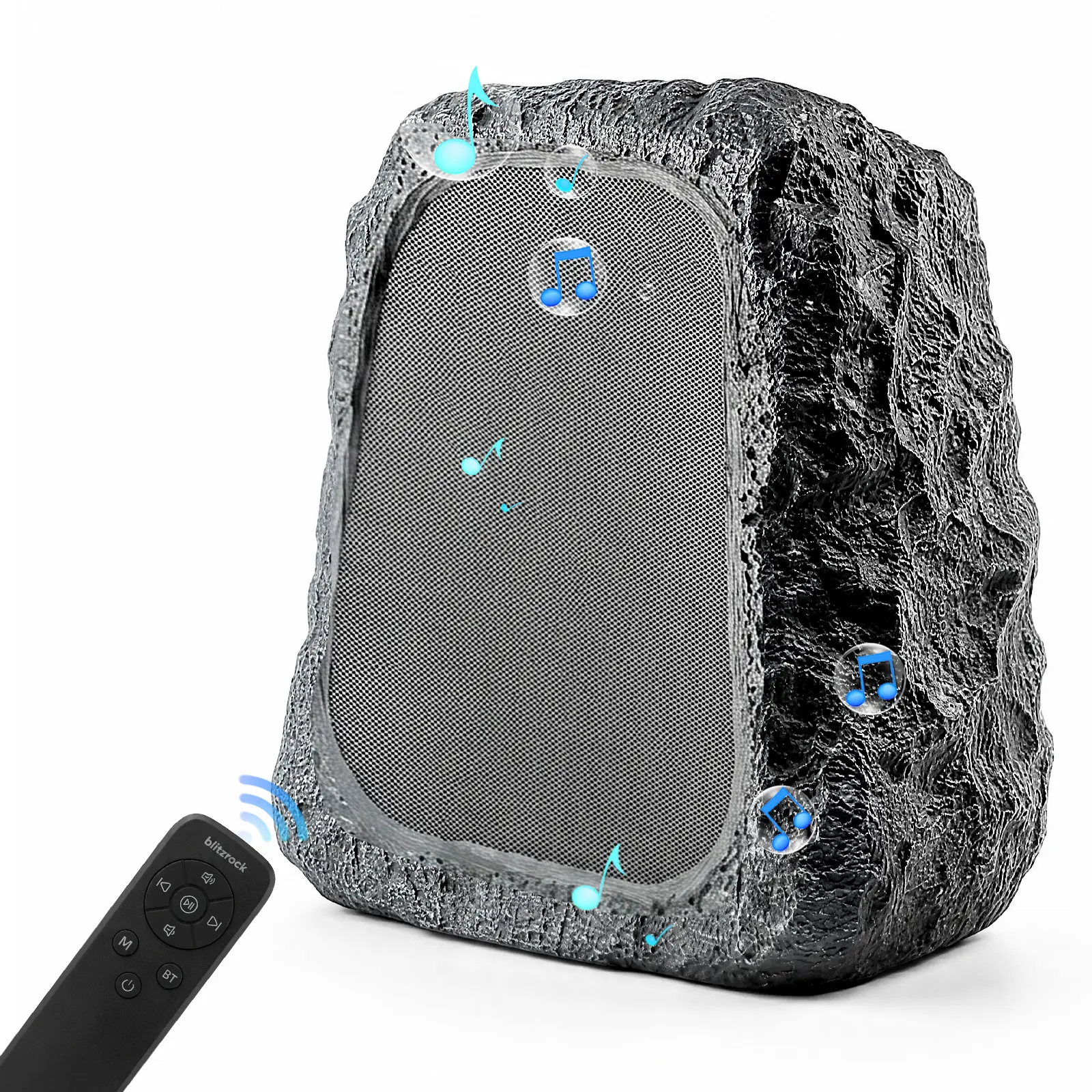 Summerwins BlitzRock 2026 Outdoor Wireless Rock Speakers - 30W (60W Paired) Hi-Fi HD Rechargeable Waterproof High Output Interactive Audio, Remote Control, Solar-Charging, 100-Pc Multi-Sync, Natural Granite Look, Easy Install, for Patio Pool Parties, Rech