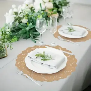 50pcs,13.5 "round kraft table-cloths, disposable coasters and table cushions in a rustically angled design for parties and weddings