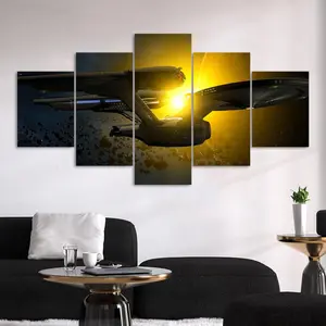 Starship Breaking Through Space Pattern Canvas Unframed Painting, 5 Counts/set Modern Art Poster, Wall Art Decor for Home Living Room Bedroom Office, Ornaments