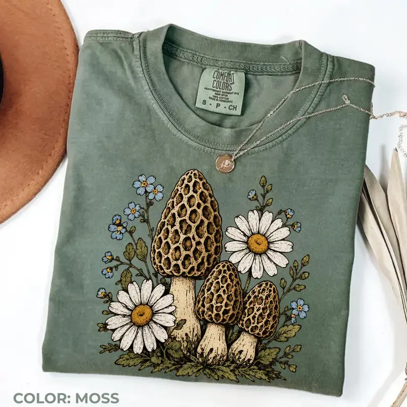 [Sale Up To 50%] Comfort Colors Morel Mushroom Shirt, Wild Mushroom Graphic Tee, Vintage Botanical Cottagecore T-Shirt, Nature Lover Foraging Gift for Women and Men - Rock Rolla