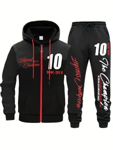 Stylish Number 10 the Champion Tracksuit for Men, Zip-Up Hoodie and Pants Set, Available in Two Color Combinations for Daily Wear