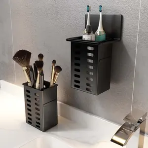 No Drill Plastic Organizer for Toothbrush, Makeup & Chopstick Holder