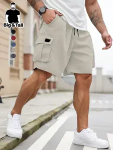 Men's Plus Size Shorts with Pockets and Waist Drawstring, Summer Casual Comfortable Fit, Fashion Slimming Design, Polyester Material