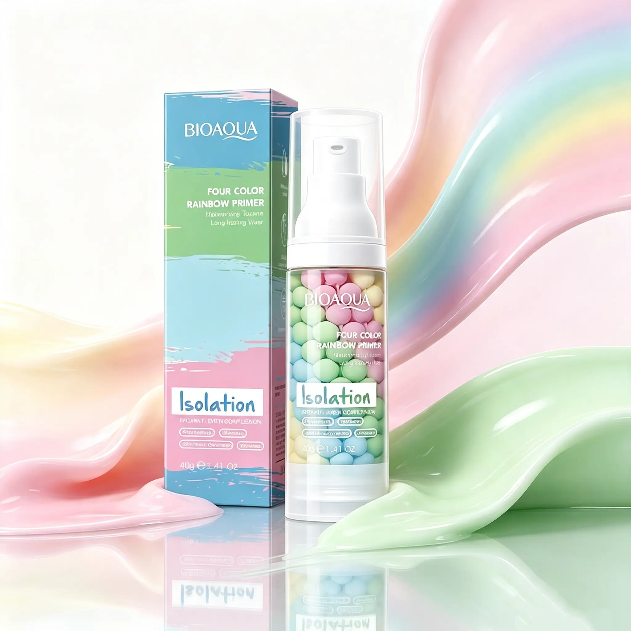 4 IN 1 Color Macaron Rainbow Primer, Hydrating Moisturizing Formula, Brightening Concealer, Invisible Pores, Foundation Base, Suitable for All Skin Types