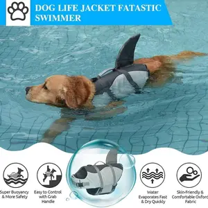 Dog Life Jacket Anti-Bite Shark Safety Vest, Adjustable High Buoyancy Rescue Handle, Suitable for Small Medium Large Dogs, Shark Design