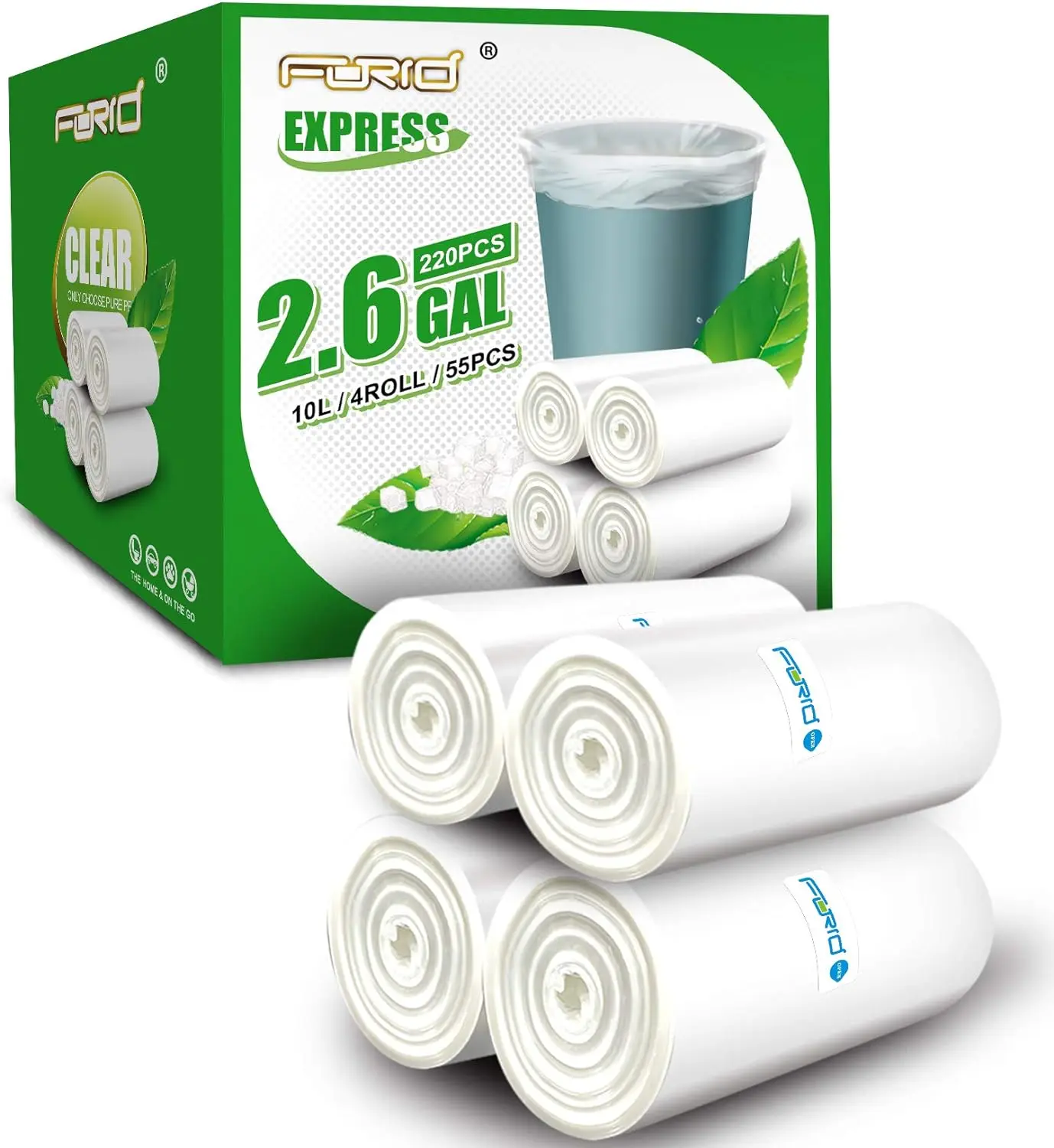 FORID Clear Small Trash Bags, 2.6 Gallon Garbage Bags, Wastebasket Bin Liners 220 Count Plastic Trash Bags for Bathroom Bedroom Office Garbage Can 10 Liters - Durable & Thick Trash Bag