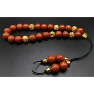 Red Jasper and Gold Filigree Komboloi - Greek Worry Beads