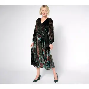 Destination 365 Regular Burnout Velvet Long Sleeve Maxi Dress