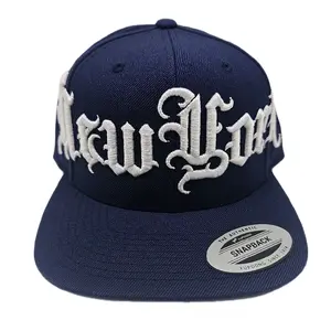 Yupoong Classics Flat Bill Snapback Hat 6089M - Customize Lettering in Old English Font Navy Blue Personalize Your Style