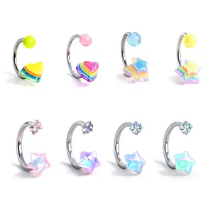 HERVAY 16G/10MM Hypoallergenic Stainless Steel Multi-Piercing Ring - Pink/White/Blue/Green Crystal Accents - Unisex Lips/Ear/Nose Jewelry