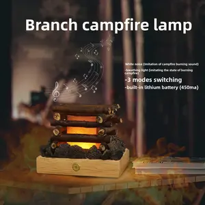 USB rechargeable warm light ambient lamp, with white noise function, desktop decoration, solid wood branch campfire night light, a gift for friends