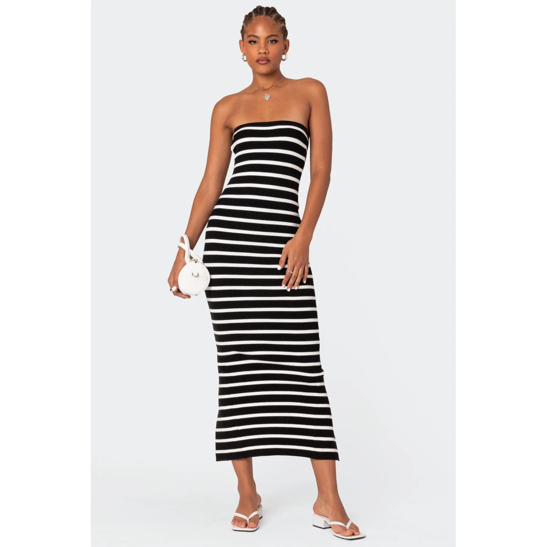 strapless open back dress Brave + True - Thandie Strapless Dress Ecru W Black Stripe
