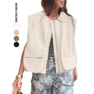 Women's casual zipper vest, oversized pleated sleeveless jacket topRAIMENTRY