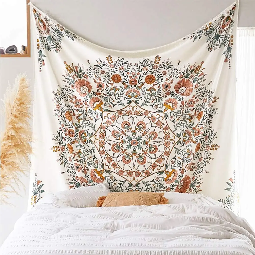 LANG XUAN Floral Mandala Psychedelic Plant Print Tapestry Wall Hanging, Hand-Sewn Edges Bohemian Home Decor for Family Living Room, Bedroom (Green, 51.2in x 59.1in, Machine Washable, Animal Accents), Animals