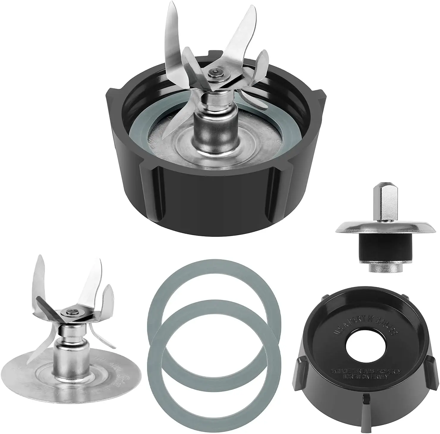6 Point Fusion  4980 & 4902 Blender Jar Bottom & 2 count Rubber Seal Gasket & Coupling Stud Slinger Pin Kit replacement  Compatible with Oster Osterizer Blender