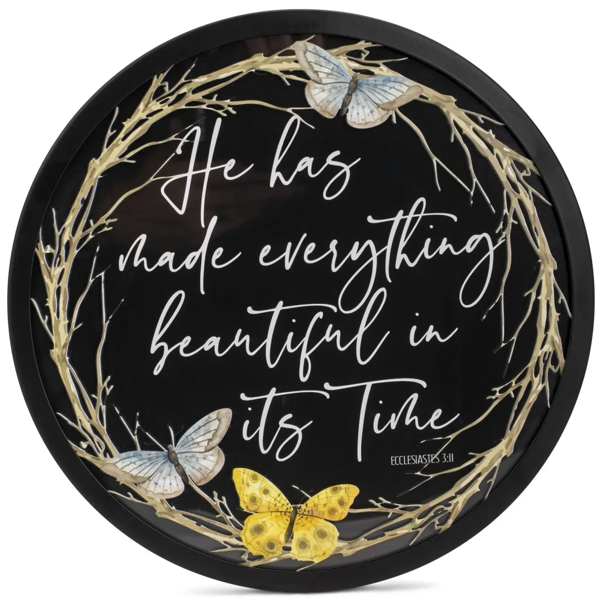 10x10 in Metal Frame Biblical Quote Wall Art Print - "He Has Made Everything" Artistic Home Supplies, 360 Stand, Dimensional Look, Glass Insert Hanging Decoration with Border, Quote Prints