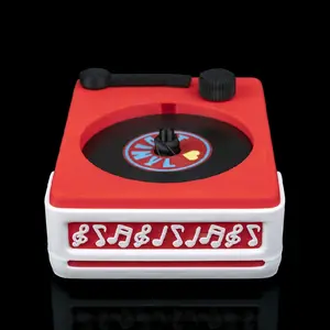 Record Player Coaster Set with Musical Note Design Red and White Color Scheme