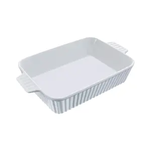 White Glossy Ceramic Baking Dish - 9x13 in Large Rectangular Kitchen Baking Pan, Deep Casserole Bakeware with Double Handles, Oven-Safe, Ideal for Lasagna & Thanksgiving Gifting