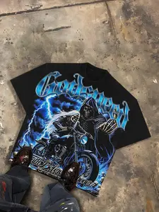 Godspeed Death Before Honor with Skeleton Bikers Y2K Gothic Graphic T-Shirt clothing gift - graphic tee - shirt top men - trendy casual top - Vintage Graphic T-Shirt