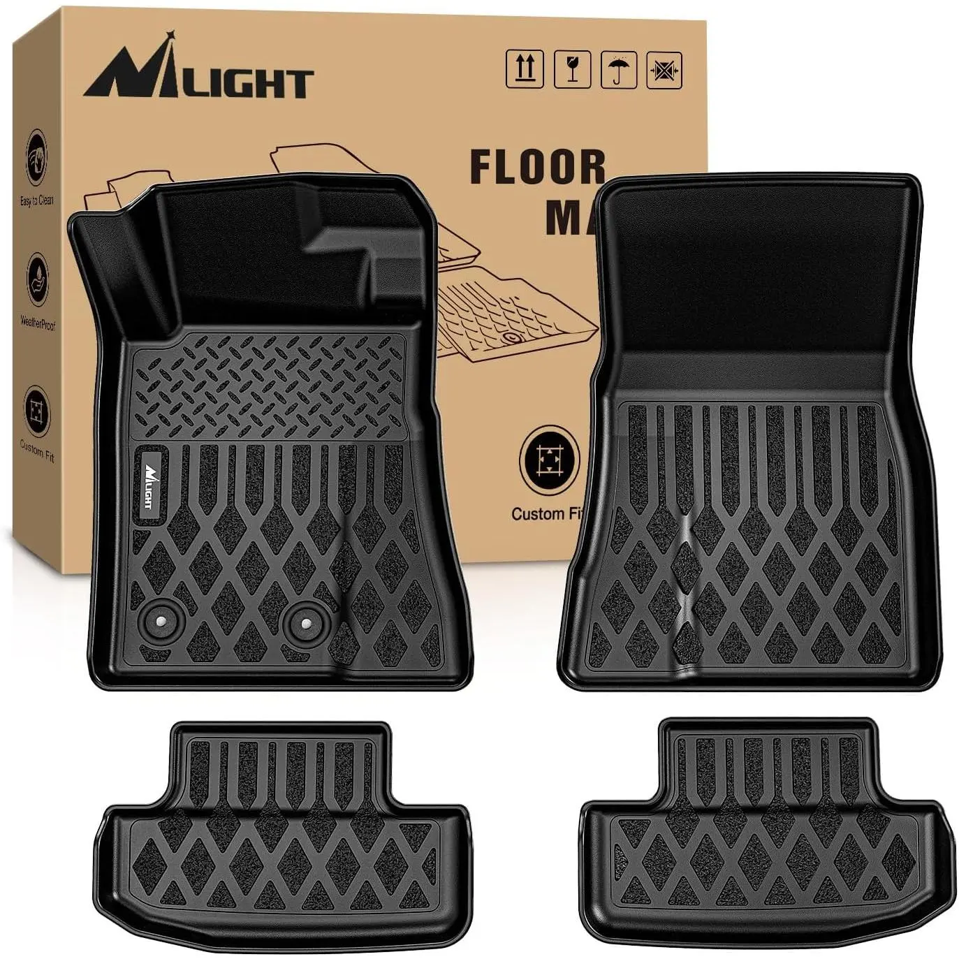 TPE Floor Mats for Ford Mustang 2015 2016 2017 2018 2019 2020 2021 2022 2023 2024 2025 2026 All Weather Custom Fit Heavy Duty Floor Liners