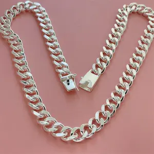 Silver-plated 10MM Wide Cuban Link Chains forMen Diamond Cut Necklace Perfect for FathersBoyfriends & Hip Hop Enthusiasts Great Giftnecklaces men