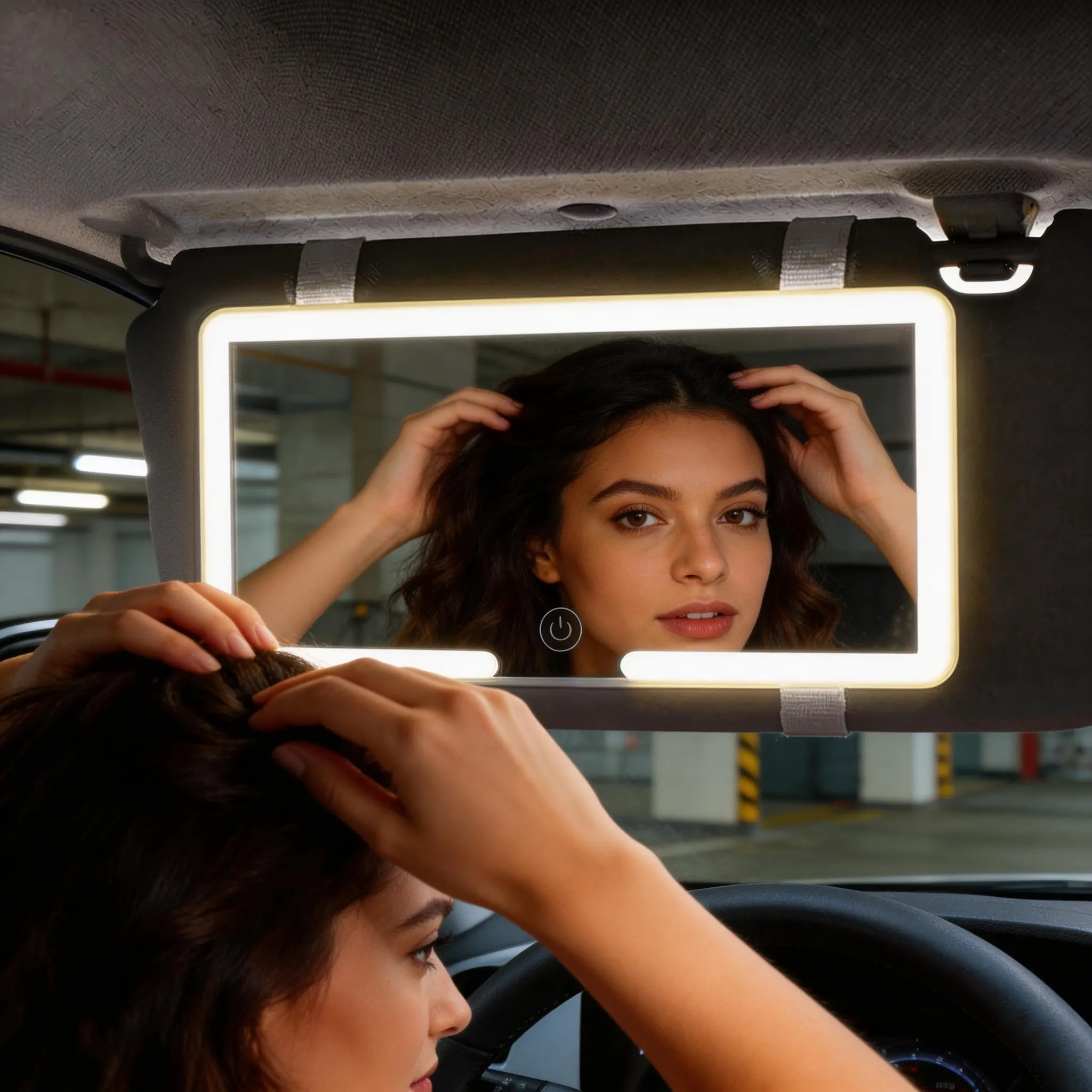 Tri-Color LED Car Visor Vanity Mirror, Rechargeable Touch Control, Magnetic Detachment, HD Flat Mirror, Universal for Cars SUV Trucks