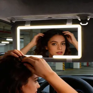 Tri-Color LED Car Visor Vanity Mirror, Rechargeable Touch Control, Magnetic Detachment, HD Flat Mirror, Universal for Cars SUV Trucks