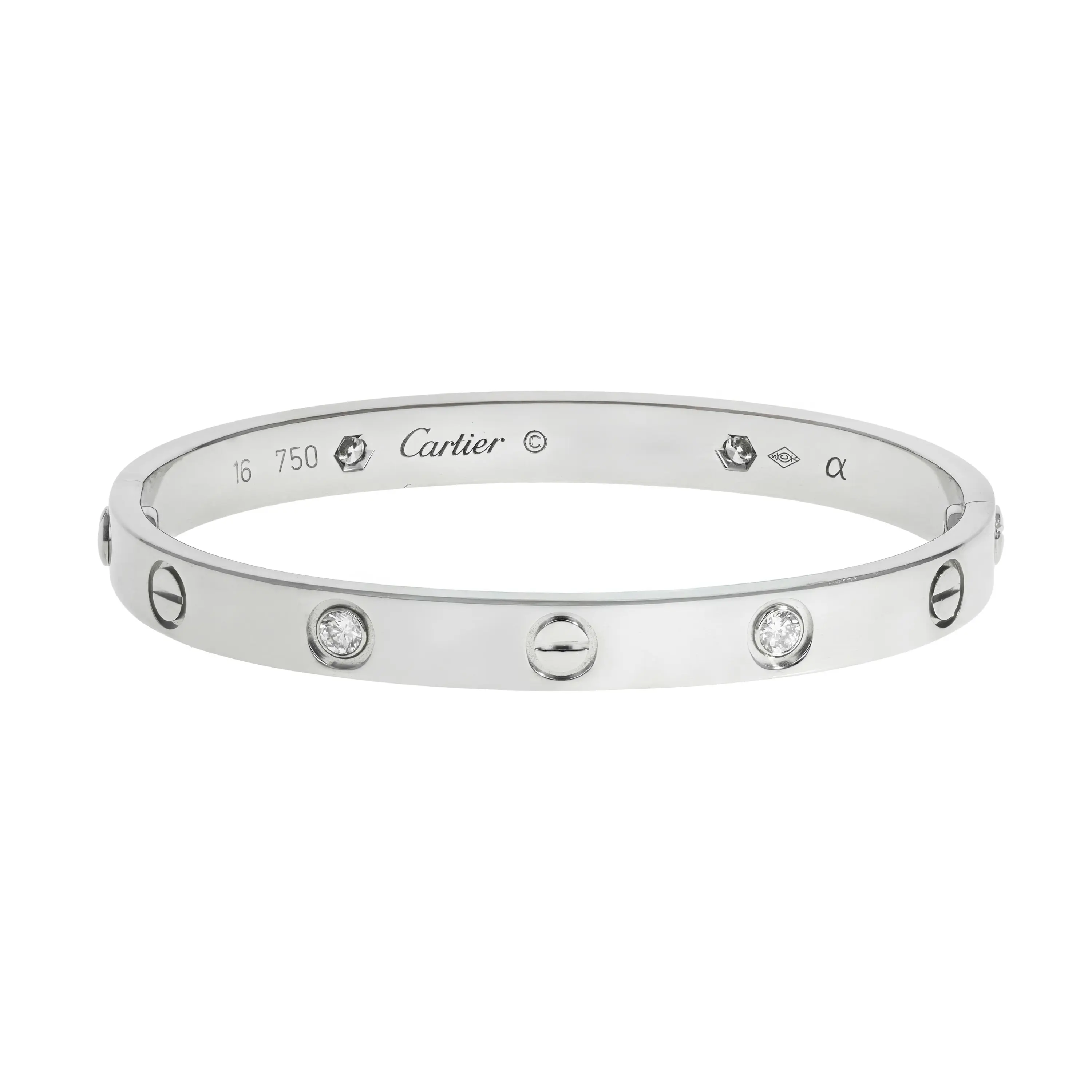 Pre-owned Cartier 4 Diamond Love Bracelet Size 16