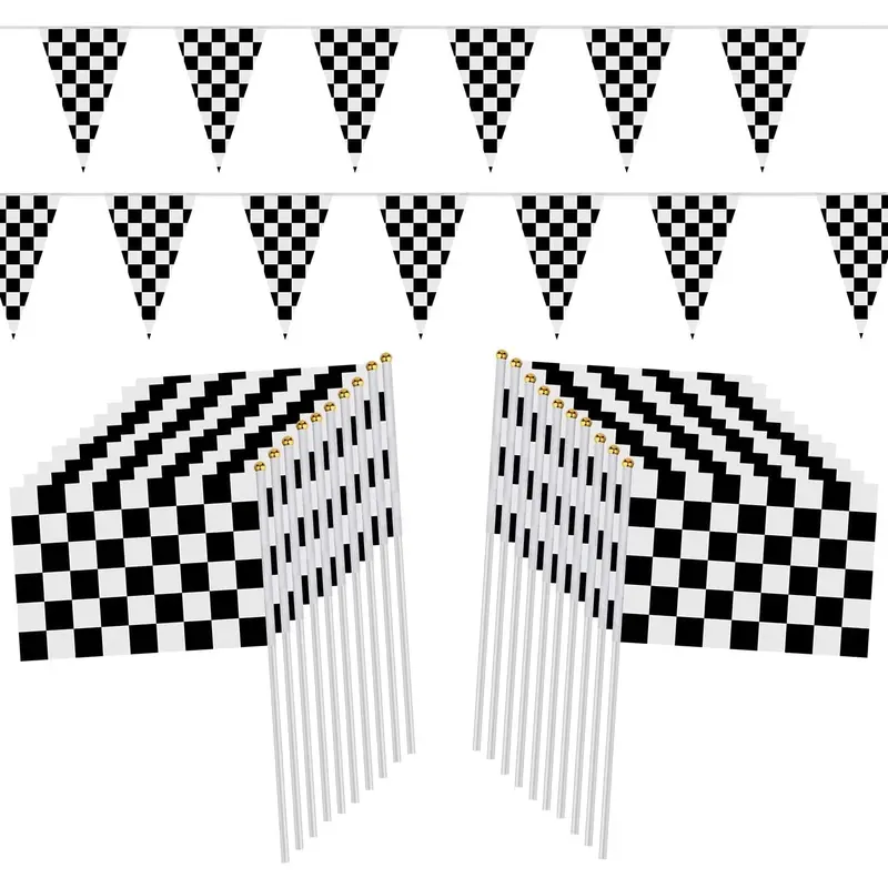 Racing Pennant Banner - 48 Pennants, 12x18 Inches Each, Total Length 100 Feet (Checkered Flag Design)